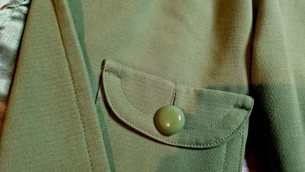 S/M Oliwkowy Płaszczyk Krótka Kurteczka Bolerko Ramoneska Guziki