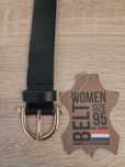 Nowy skórzany pasek damski, Fancy Style_czarny_95 cm (klamra złota)