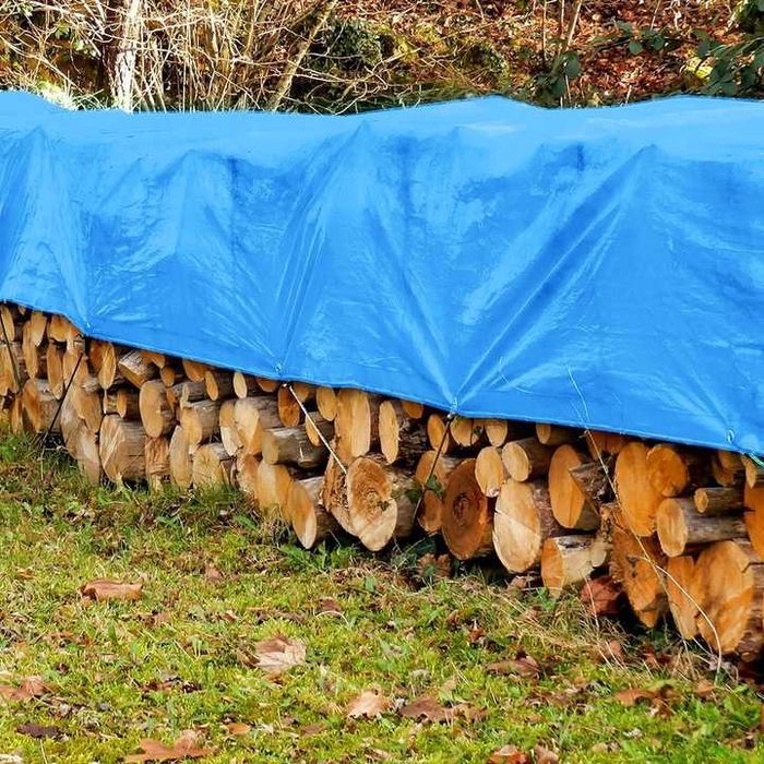 Plandeka gruba niebieska wzmacniana mocna 6x8m Powystawowa