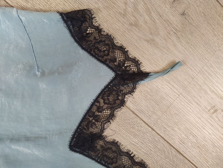 miętowy bieliźniany top z koronką XS S