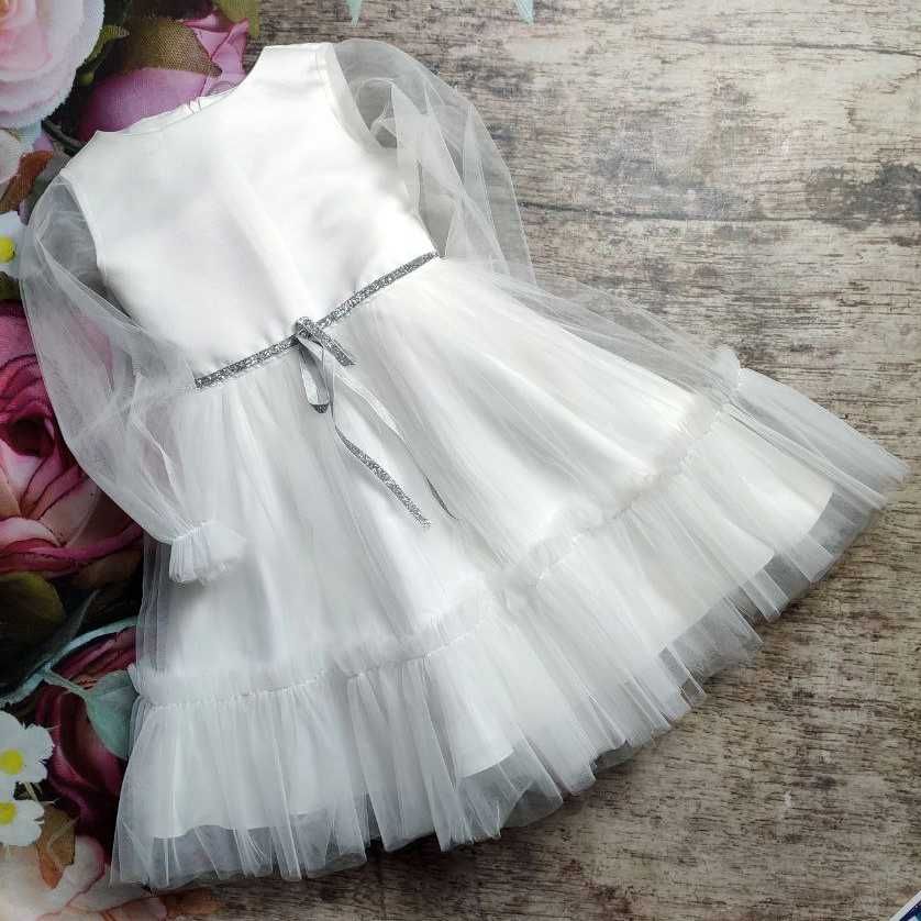 Нарядна біла, молочна фатінова сукня для дівчинки