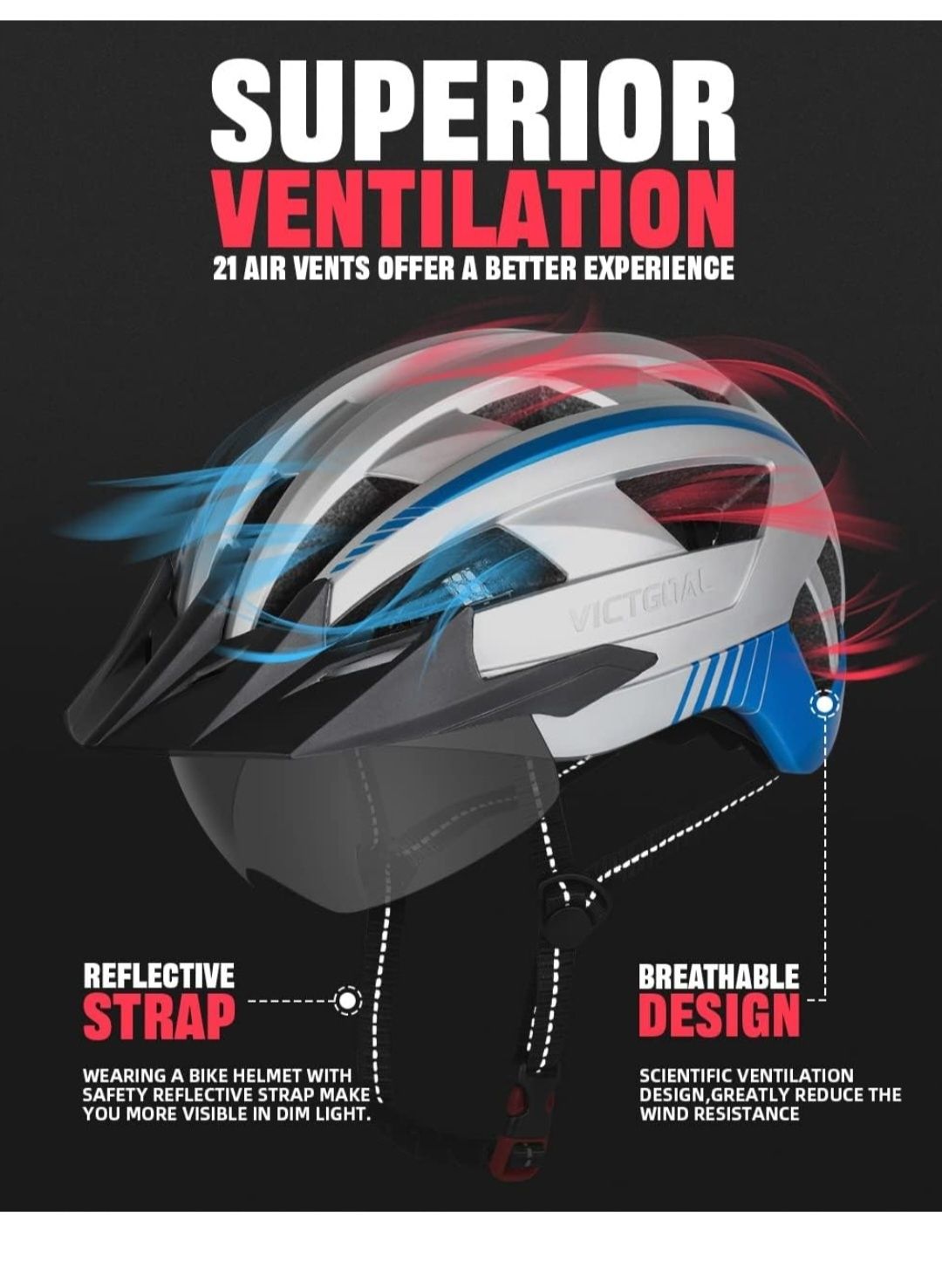 Victgoal Kask rowerowy z ładowanym przez USB, światło LED