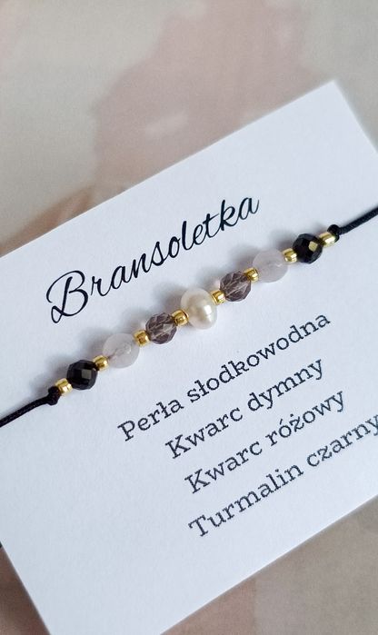 Bransoletka kamienie naturalne minerały kwarc różowy dymny perła