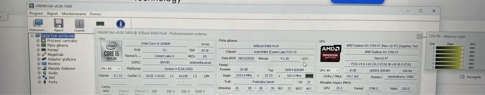 Komputer i5-10400f RX 5700XT 16gb RAM 1tb SSD + 250gb Nvme 500w