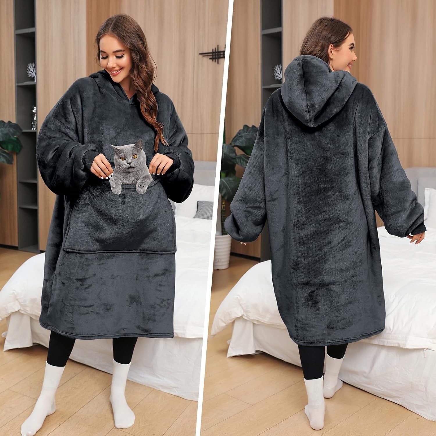 Elidepe Bardzo ciepła Bluza z kapturem, oversize kolor szary