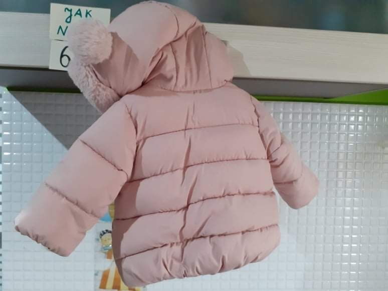 Piekna 56 62. 68 pudrowa kurtka zimowa na misiu miś futerko