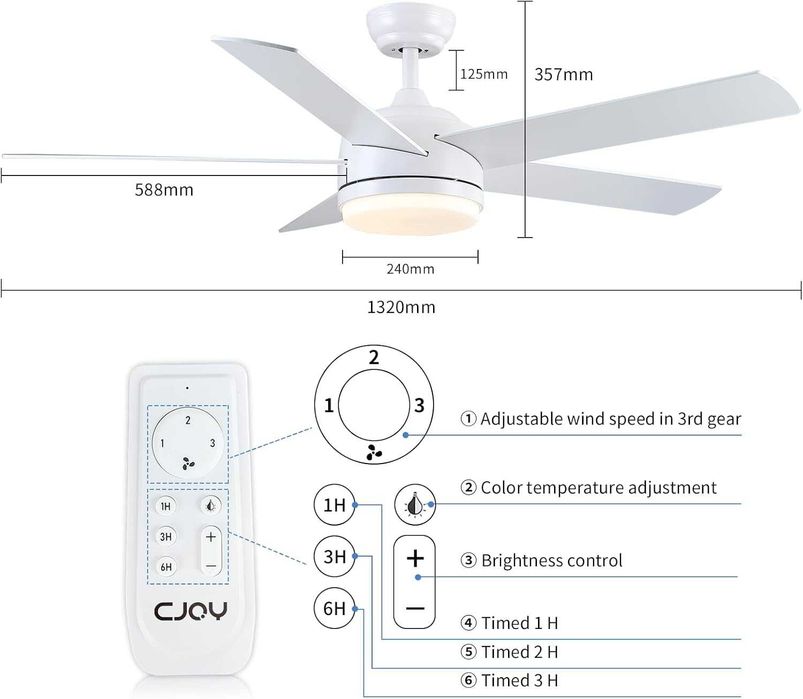 Wentylator sufitowy z lampą LED i pilotem, 52" CJOY 52-1083 spp56