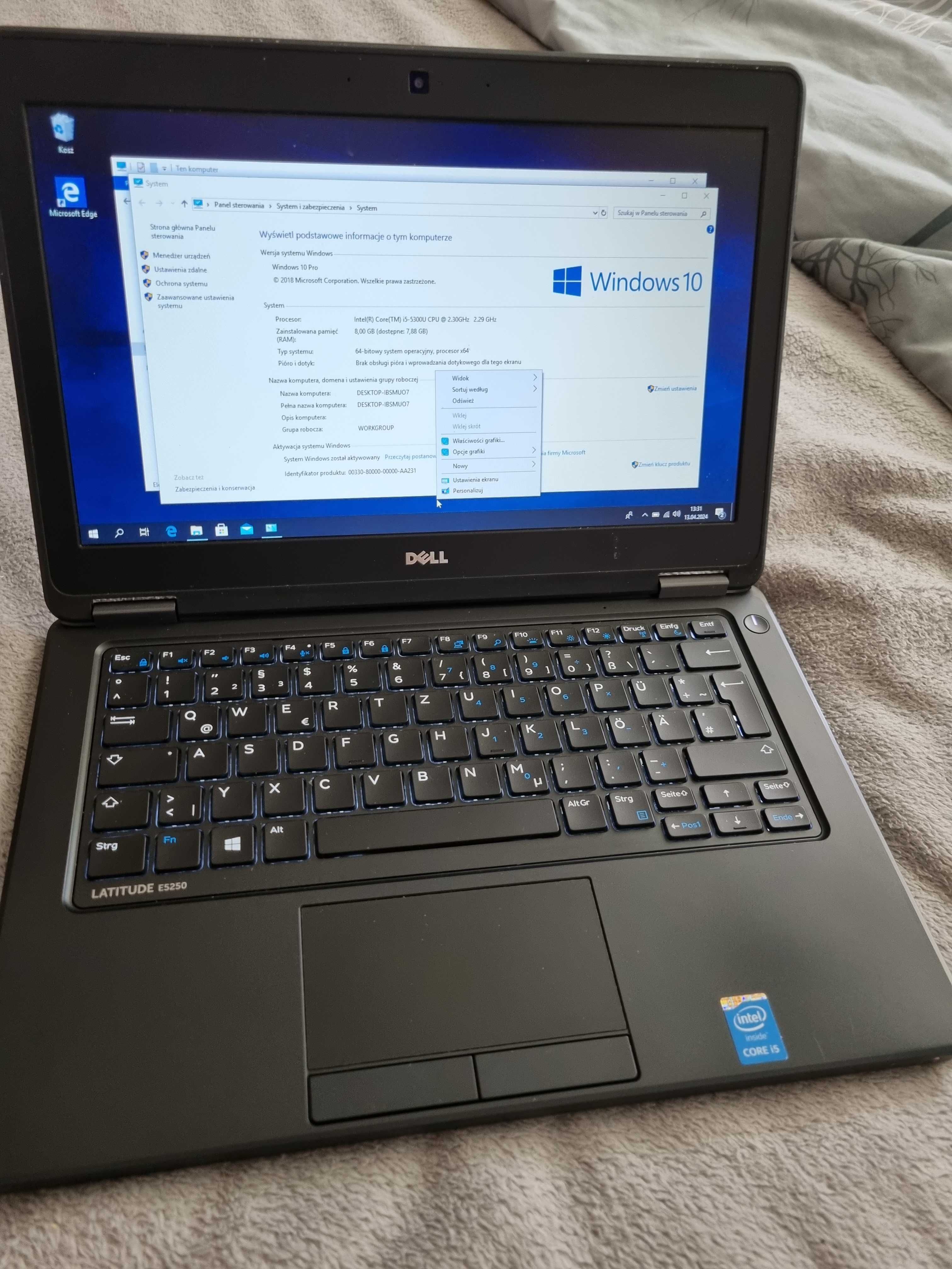 Dell e5250 8/128 win 10 pro podświetlana klawiatura