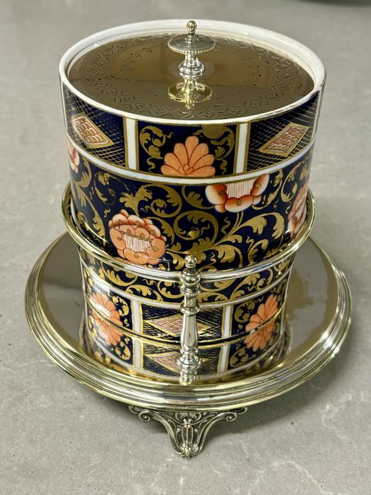 Pojemnik porcelanowy Spode Imari ze stojakiem Evans & Matthews XIX w