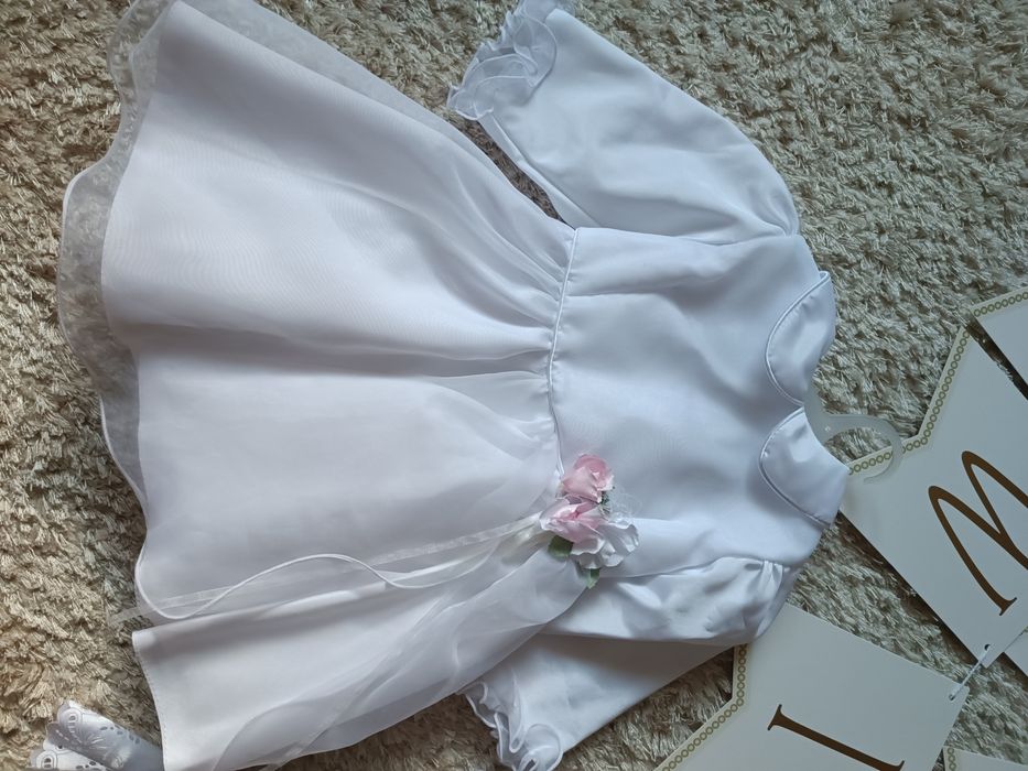 Zestaw do chrztu, sukienka, napis "Chrzest Święty", ocieplane buciki,