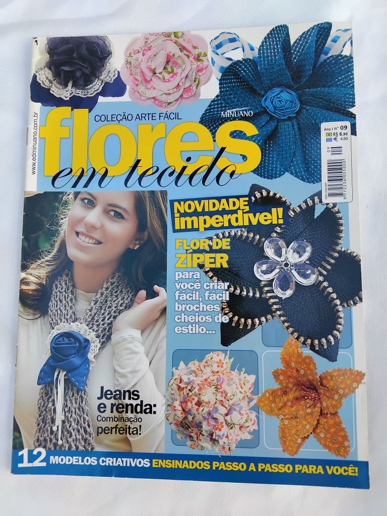 Lote de 6 revistas de artesanato-fuxicos e flores em tecido
