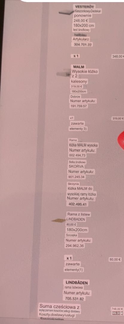 Nowe łóżko do sypialni ikea Malm 180x200 z materacem Używane 1 miesiąc