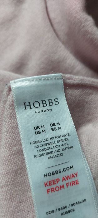 Wełniany z kaszmirem pudrowo różowy sweter półgolf Hobbs M S