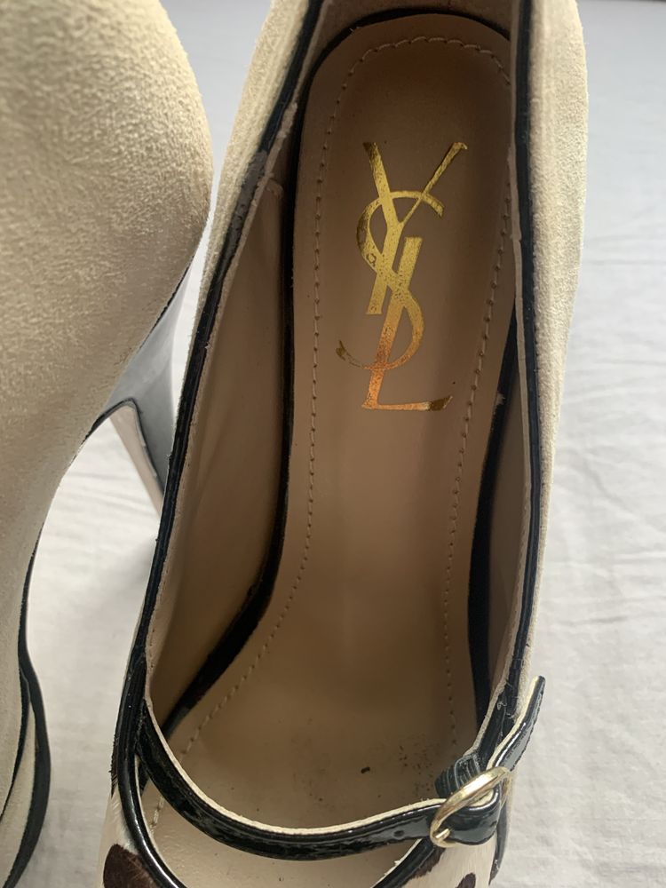 Yves Saint Laurent rozm 38 szpilki z kotywem zwierzecym
