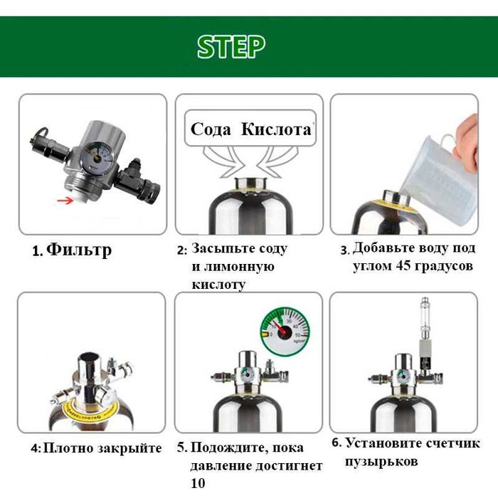Система подачи CO2 углекислого газа в аквариум, 2л баллон