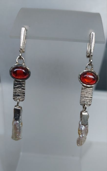 Серебряные серьги с натуральным жемчугом