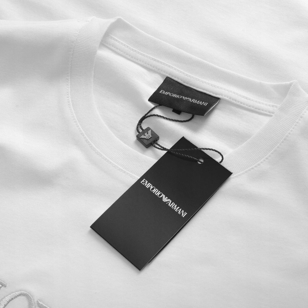 Emporio Armani T-Shirt Białe Logo Haftowane R. M