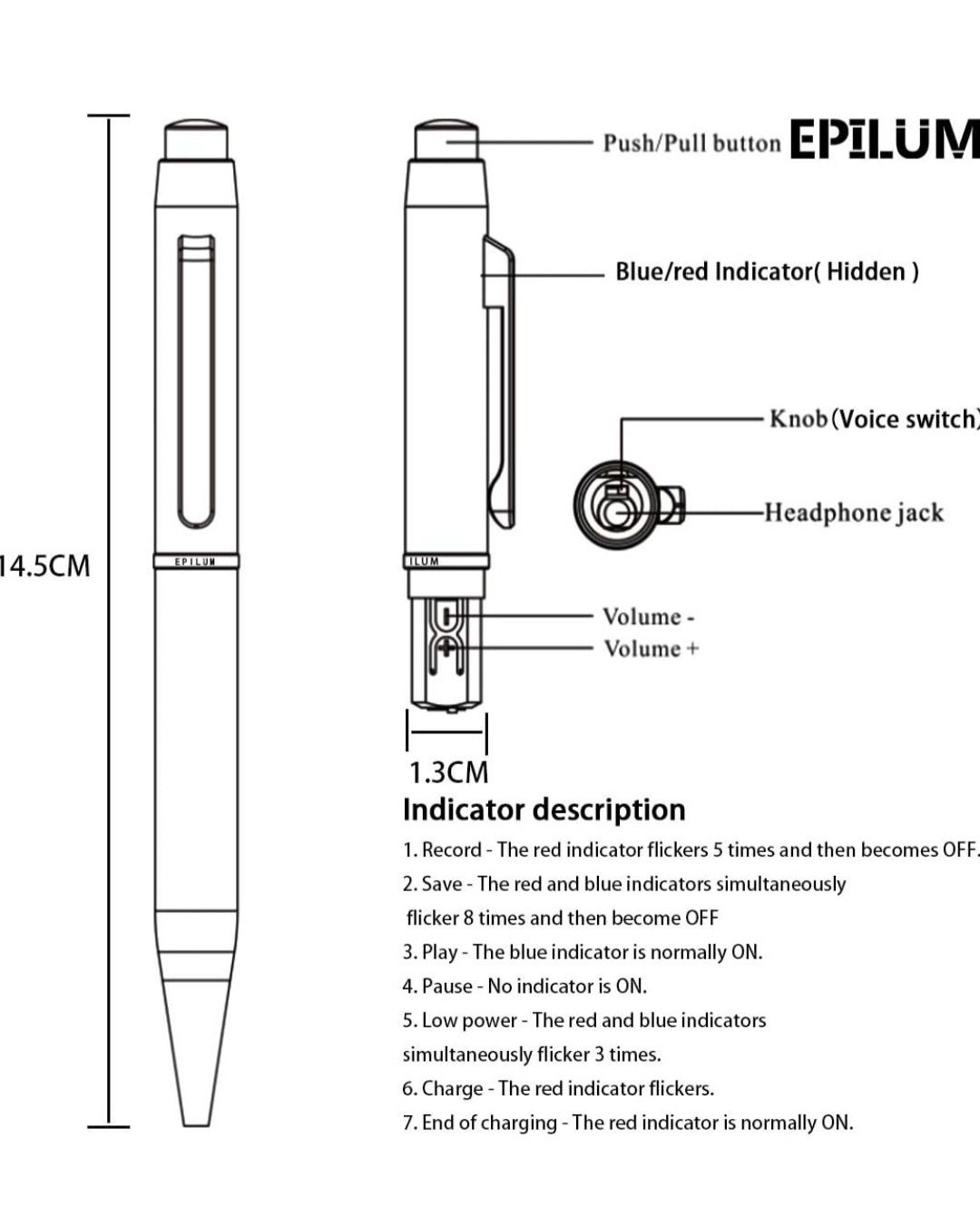 EPILUM Dyktafon cyfrowy 32 GB z długopisem
