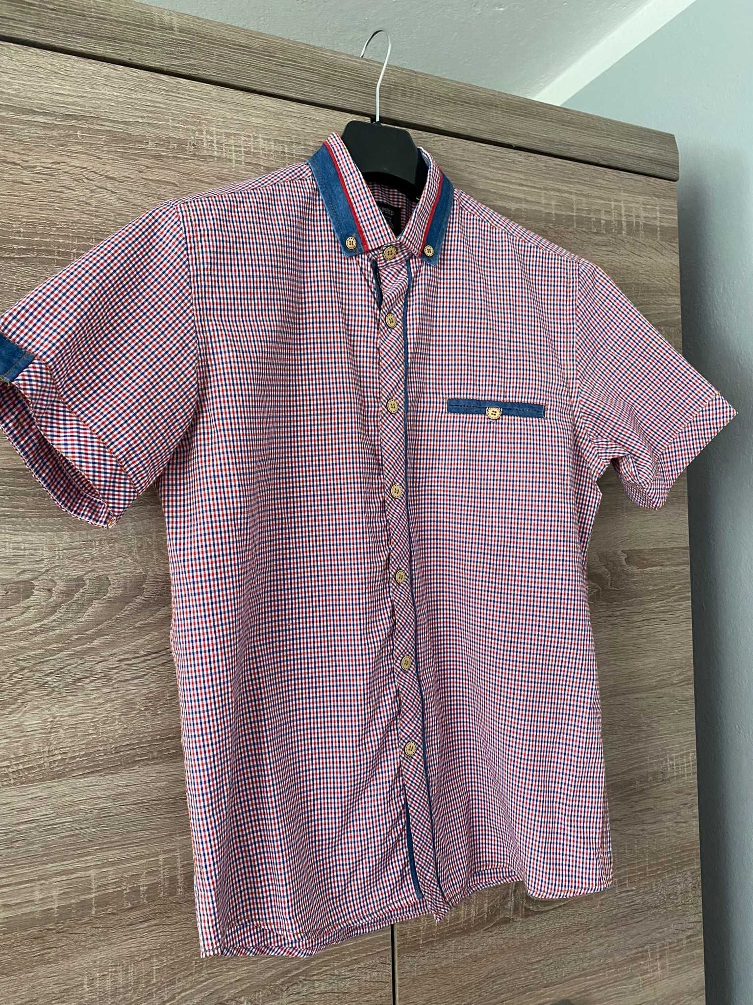 Elegancka koszula w kratę kratkę męska bawełniana krótki rękaw M