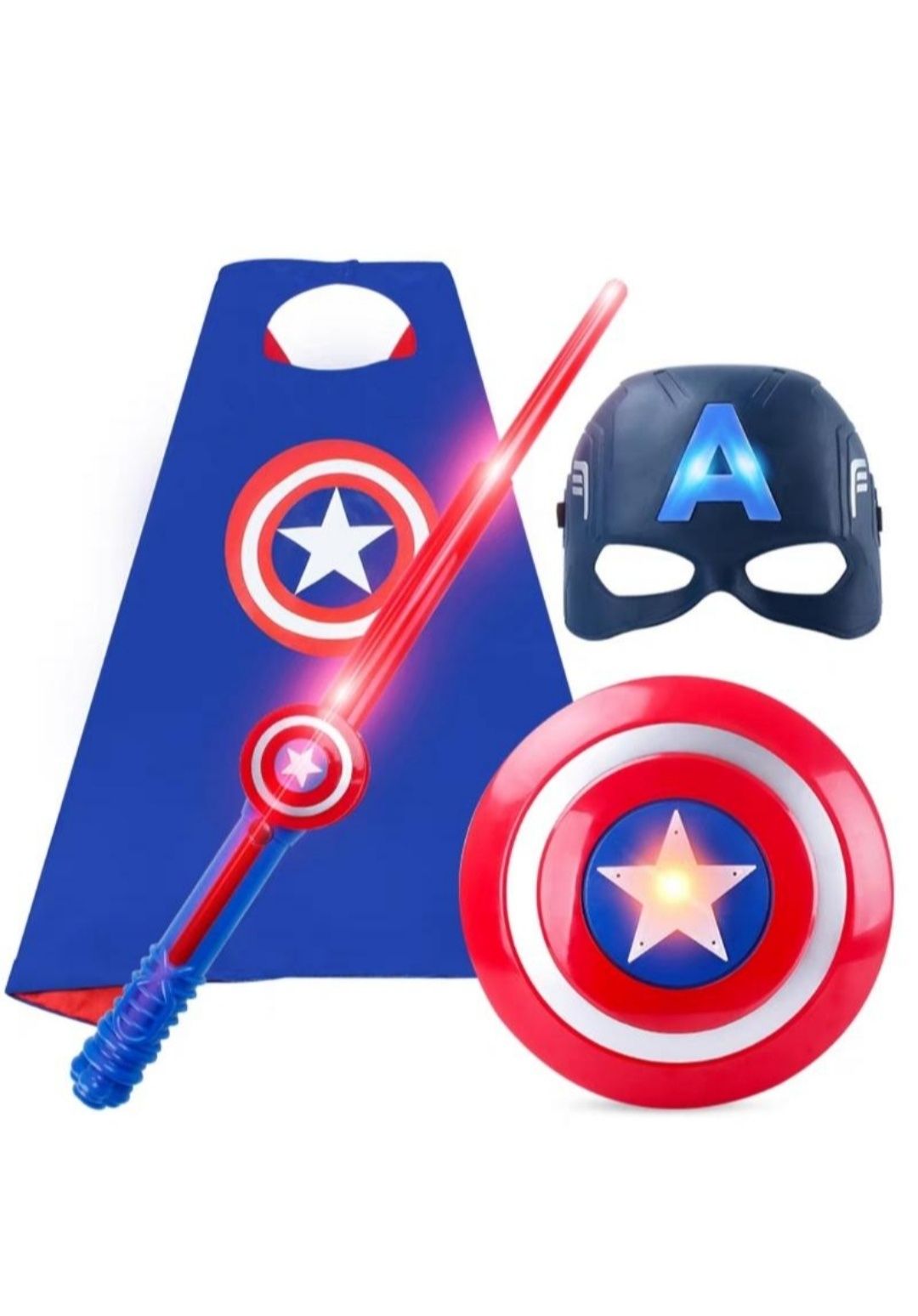 Дитячий набір, світящийся щит,плащ,маска,меч,костюм Капітана Америка