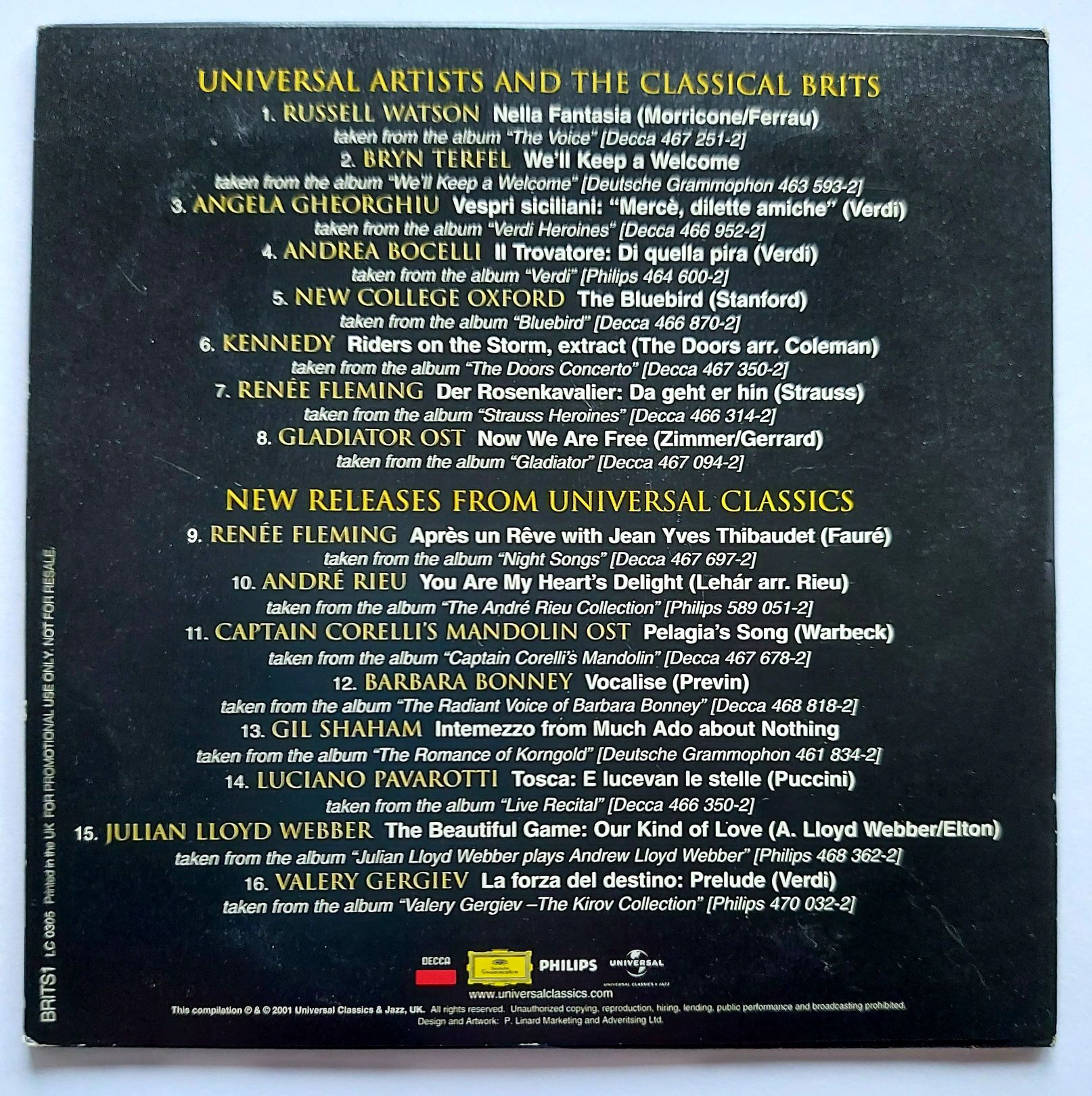 Universal Classics And Jazz 2001r Promo