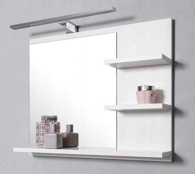Lustro LED z półkami i kinkietem 60x50 cm białe mat łazienkowe