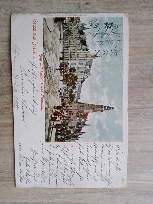 Pocztówka Breslau ring mit rathaus und stadthaus