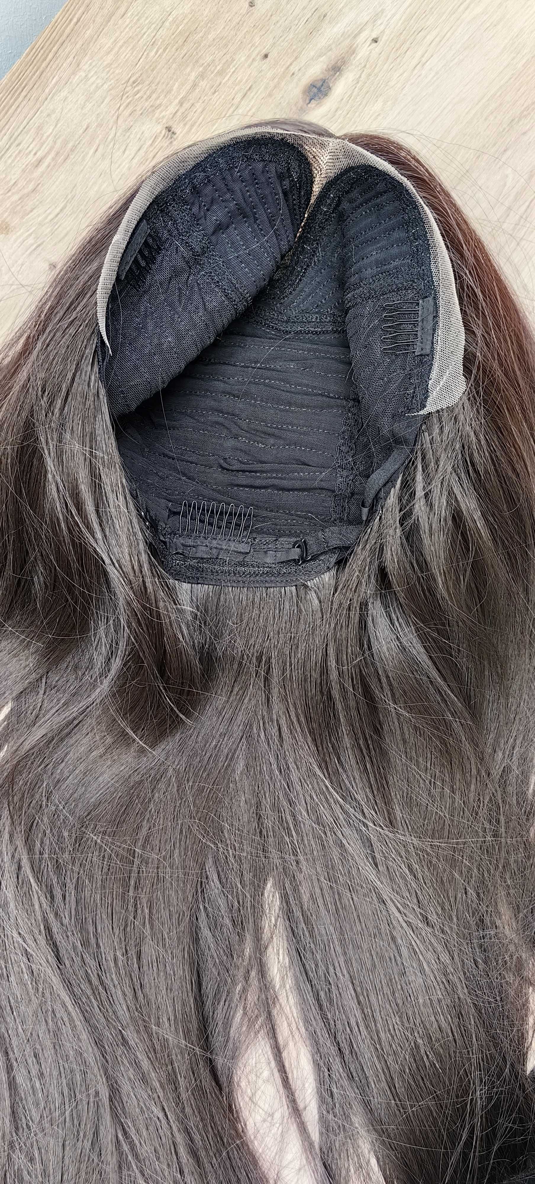 Peruka syntetyczna długa 70 cm prosta brąz lace front bezklejowa