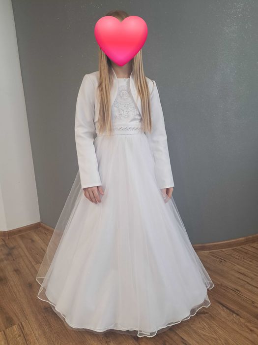 Sukienka komunijna, tiul, koronka, perełki, diamenciki