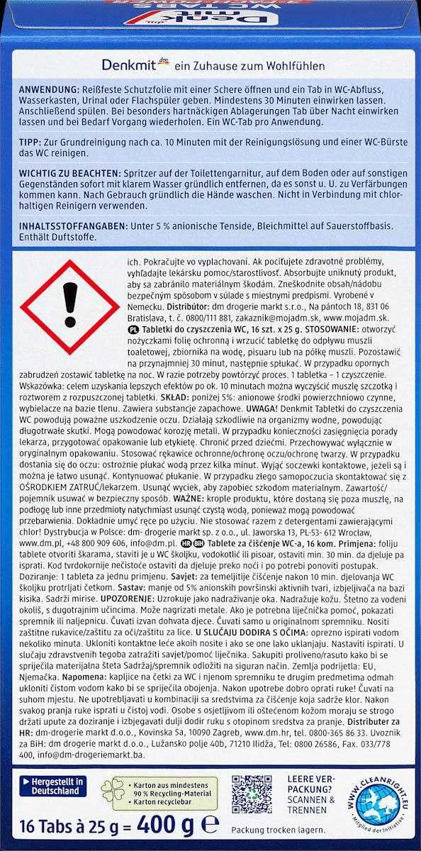 Таблетки для туалету потрійної дії Denkmit WC Tabs 400 г