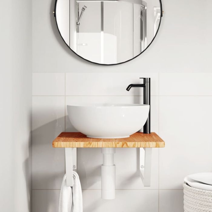 vidaXL Półka ścienna pod umywalkę, stal i lite drewno dębowe