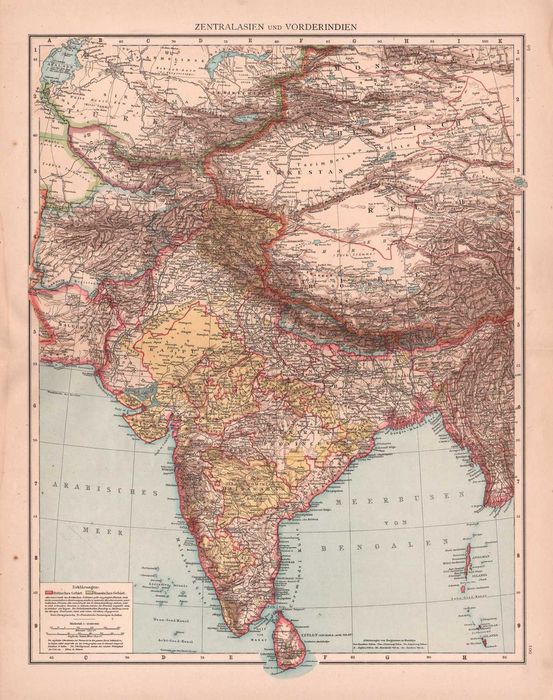 Indie Tybet Himalaje Nepal Cejlon Stara mapa 1893 r. oryginał