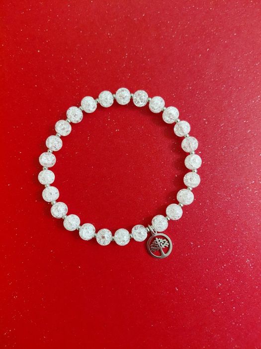 Bransoletka Kryształ górski mrożony Stal 18cm