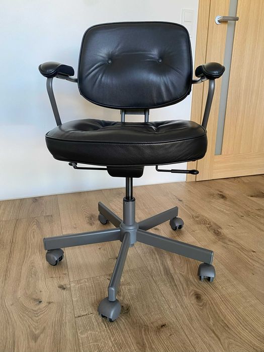 IKEA ALEFJÄLL fotel czarny skóra naturalna krzesło biurowe do biurka