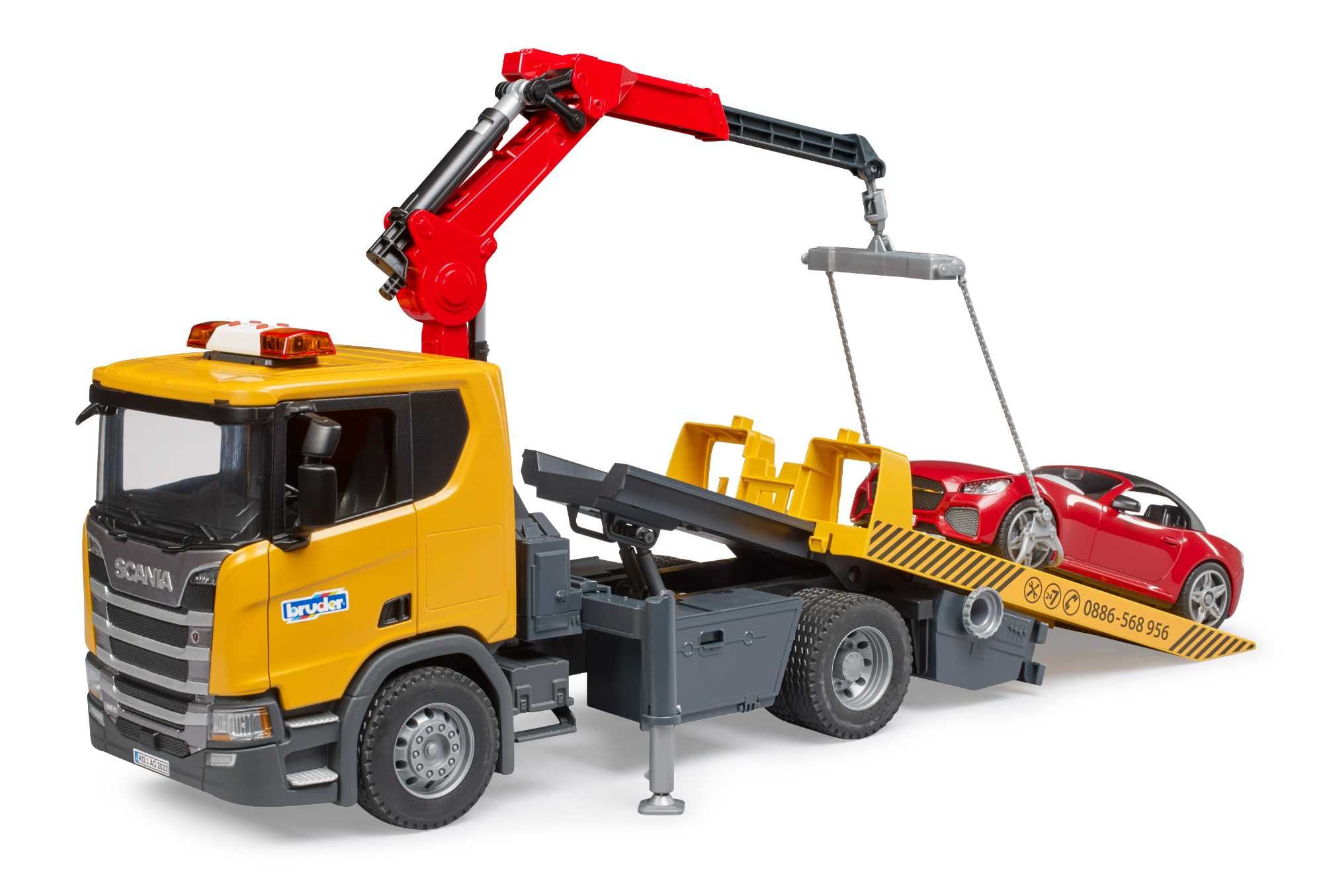 Евакуатор Bruder Scania Super 560R з краном та машинкою Roadster,03552
