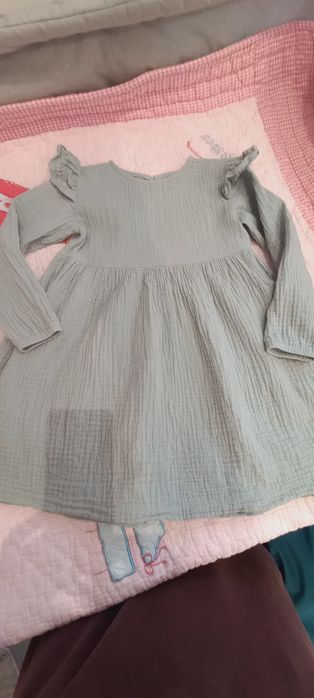 Sukienka muślinowa 104/110 długi rękaw miętowa hm handmade