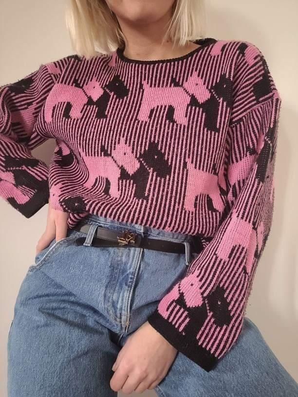 Mega oldschoolowy sweter oversize pieski 90s vintage H&M