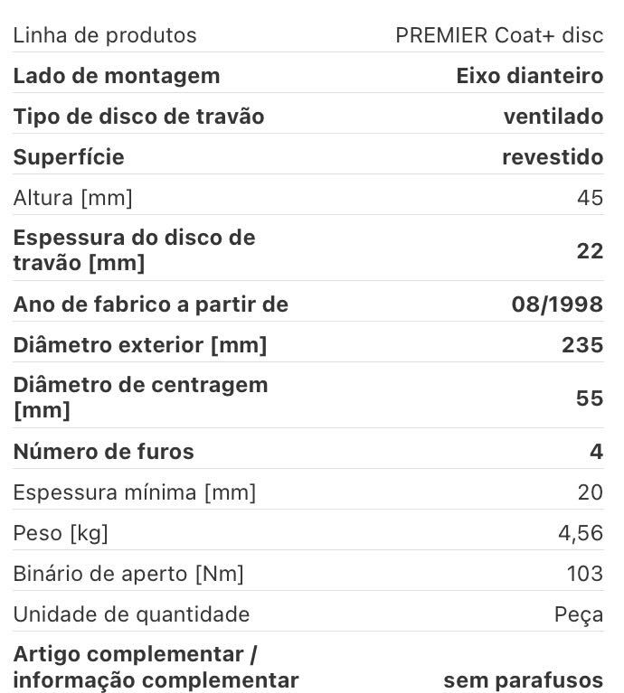 Discos travagem Mazda 323