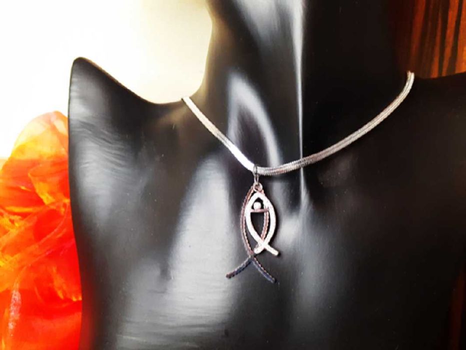 Naszyjnik Łańcuszek Żmijka Ryby Cyrkonie Srebrny Stal Chirurgiczna