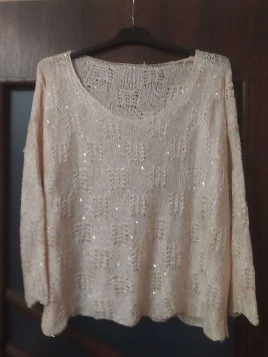 Sweter błyszczący elastyczny elegancki bluzka luźny r 38 40 42 M L XL