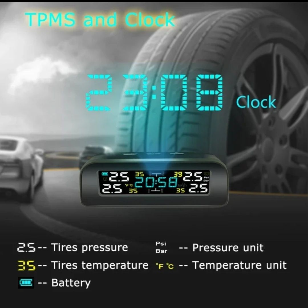 TPMS система контроля давления и температуры в шинах с часами солнечн