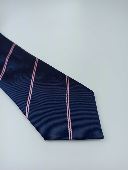 TM Lewin granatowy jedwabny krawat w paski klubowy wa03