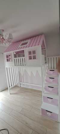 Łóżko piętrowe domek drewniany z antresolą łóżeczko dla dzieci