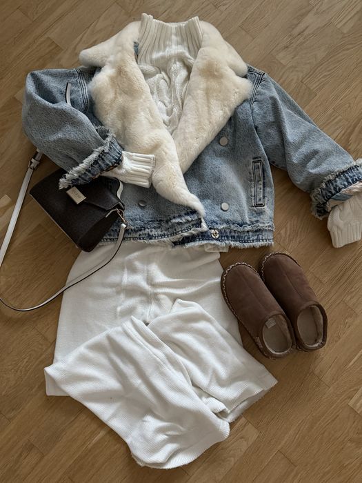 Куртка джинс кролик костюм білий вʼязаний коси