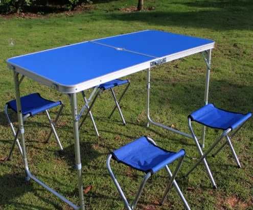 Раскладной стол и стулья 4 шт синий Стол чемодан складной со стульями
