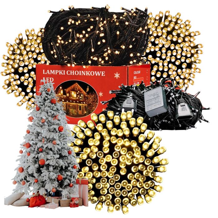 Lampki choinkowe 200 LED białe ciepłe programator światełka 11 m