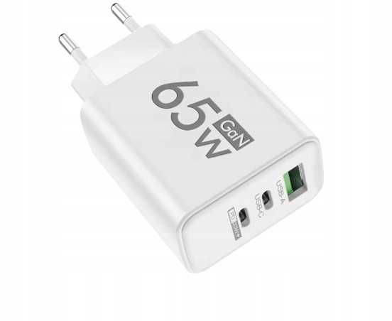 Szybka Ładowarka SIECIOWA 65W GaN 1xUSB A 2x USB C QC 3.0, PD 33W Biel