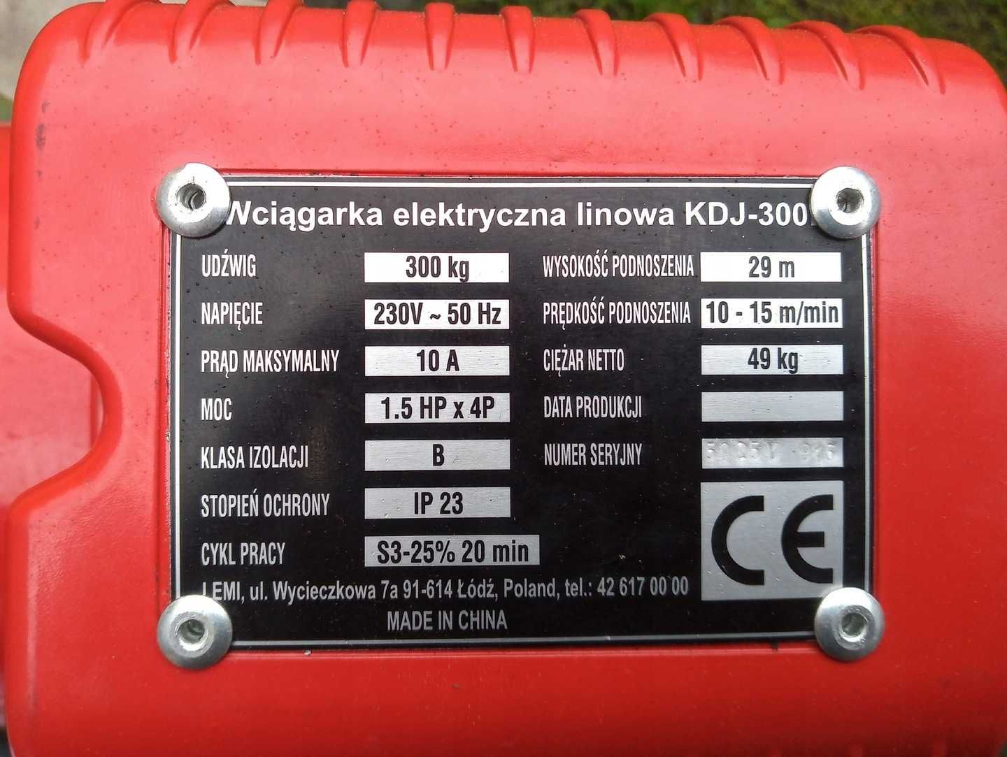 Wyciągarka elektryczna linowa KDJ-300 300kg 29m