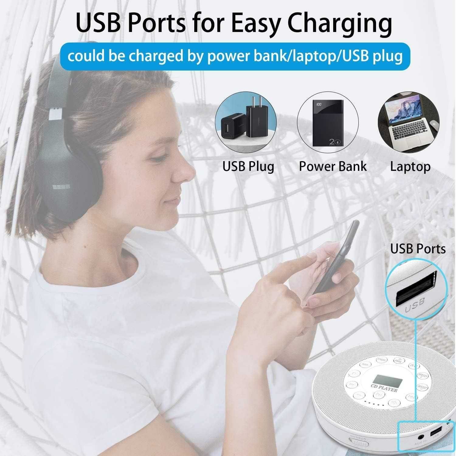Przenośny odtwarzacz CD z Bluetooth, do samochodu/podróży,