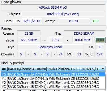 Platforma PC i7-4770 B75 32GB DDR3 (8x4)